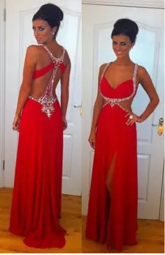 Lucy Mecklenburgh Rode Valentines Jurk Saphetti Strap Prom Jurken 2015 Sexy Kralen Side Slit Floor Chiffon Prom Jassen