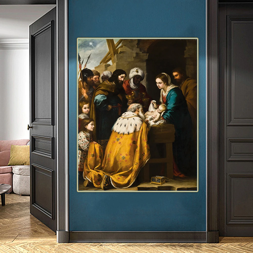 MurilloAdoration Of The MagiWestern Art Decor Poster Canvas Oil Painting Artwork Wall Art Aesthetic Home Decoration