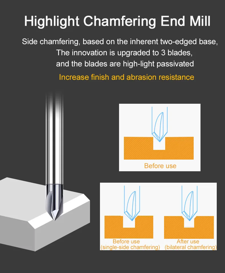 Chamfer End Mill 90 120 Degrees 1-20mm 3 Flute Chamfer Cutter Chamfer Tools Carbide Lengthen Aluminum CNC Machine Milling Cutter