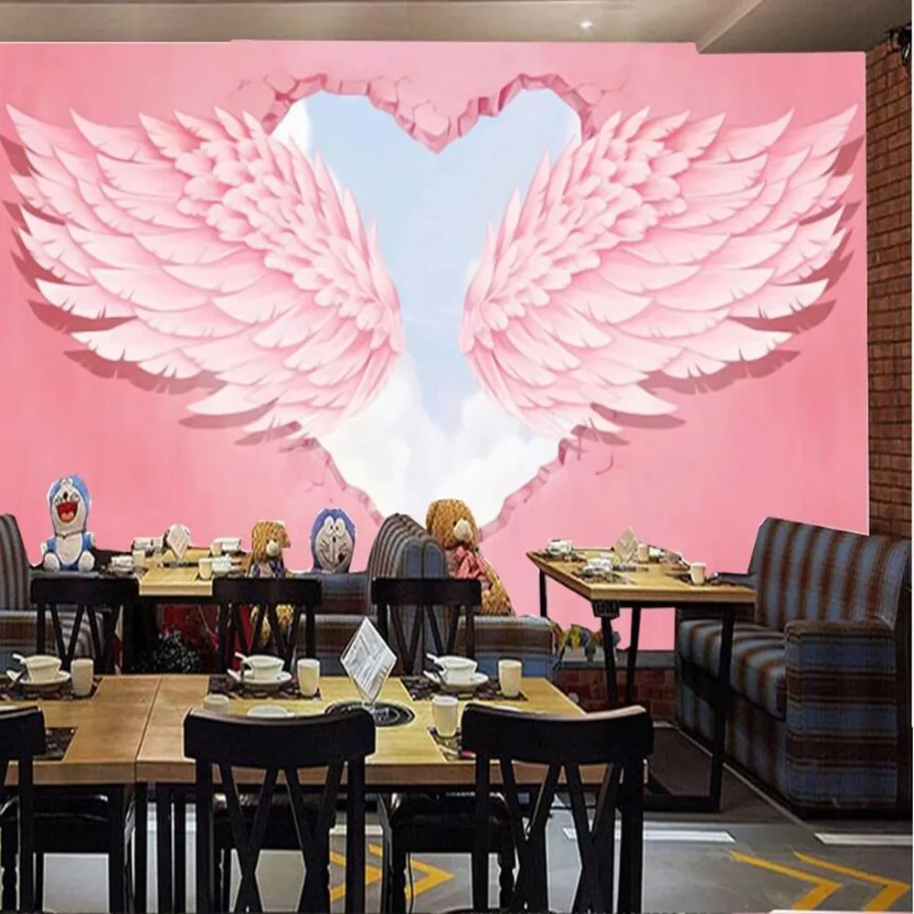 Milofi custom retro 3D pink love angel wings tooling background wallpaper mural