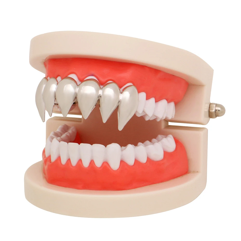 Lucky Sonny Vampire Sharp Custom Grills Brand New Silver Color Single Tooth Cap Grillz Punky Rapper Style Hip-hop Teeth Grillz