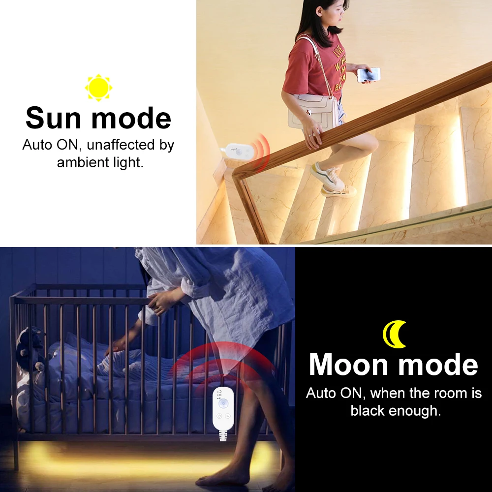 PIR LED Motion Sensor Light Strip USB Powered Cupboard Wardrobe Bed Lamp LED Under Cabinet Night Light For Closet Stairs Kitchen