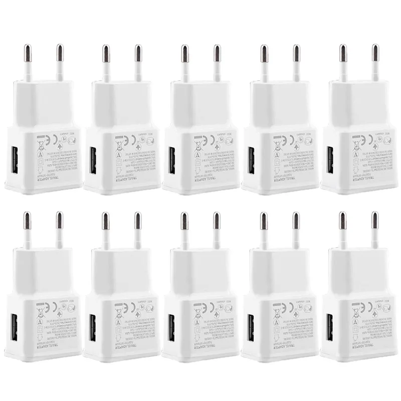 10Pcs 5V 2A caricatore USB da viaggio spina europea banca di alimentazione per Samsung A12 A32 A52 A72 5G S10 S9 S8 + S7 S6 S5 caricabatterie per