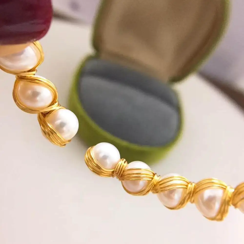 High quality jewelry gold filled thread genuine pearl freshwater natural white color stretch adjustable size bracelet