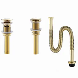 Fregadero de baño de latón macizo, drenaje emergente de oro brillante con acabado dorado, piezas de baño con y sin grifo de desbordamiento, DR228