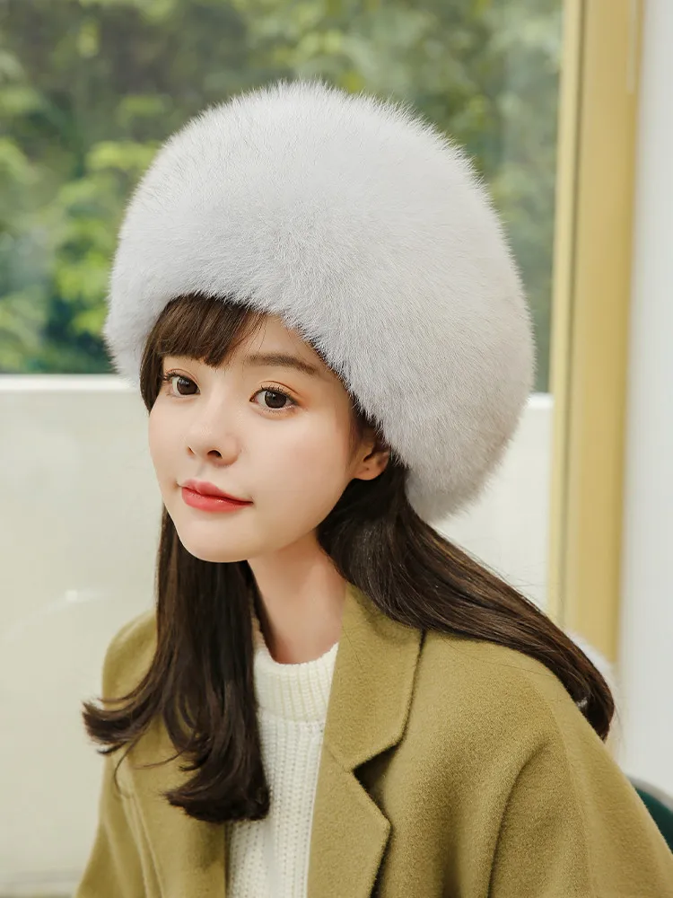 

Adjustable Real Fox Fur Hat Women Winter Full Plet Fashion New White Female Warm Thicken Caps Russian Beanies with Pompom Ball