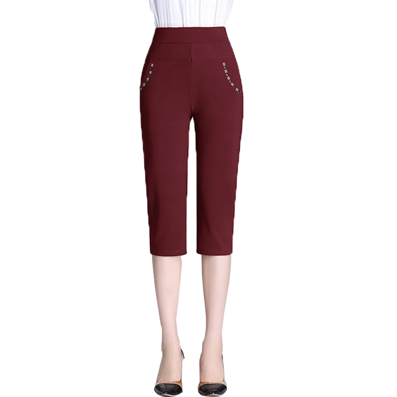 

Summer Capris Pants For Fat Women Casual Solid Pantalon Femme High Waist Pencil Pants Skinny Stretch Short Trousers