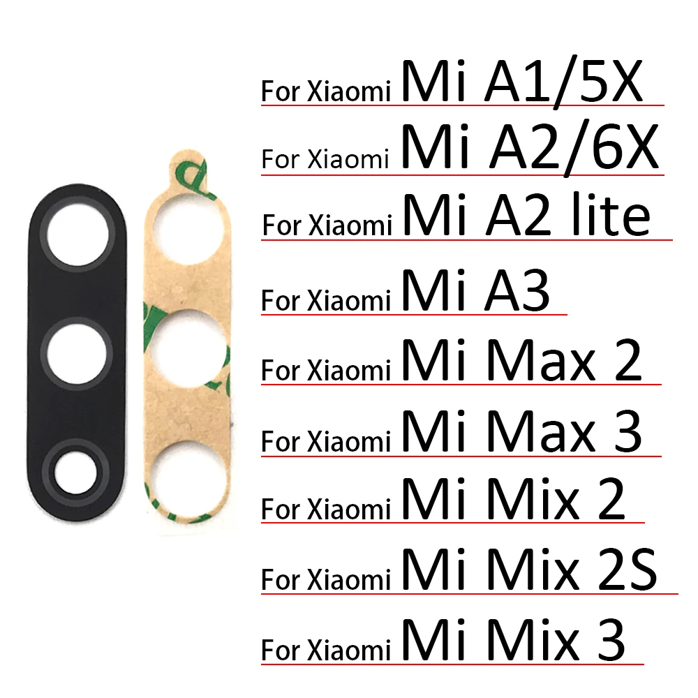 Nowy dla Xiaomi Mi 5X 6X A1 A2 Lite A3 Mix 2 2S 3 Max 2 3 tylny obiektyw szklany obiektyw z klejem naklejki części zamienne