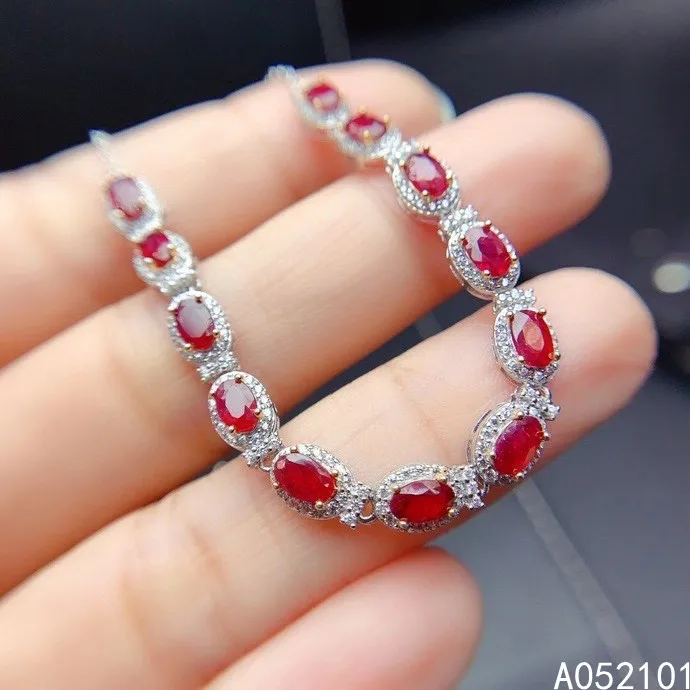 

KJJEAXCMY fine jewelry S925 sterling silver inlaid natural ruby Girl elegant hand Bracelet Support test Chinese style with box