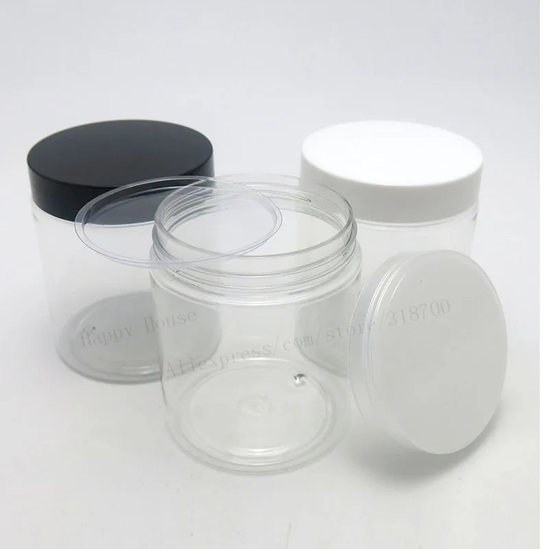 

24 x 250g Empty Clear PET Jars With Screw lids 250ml Transparent Plastic Cream Lotion Bath Salt Cosmetic Packaging Containers