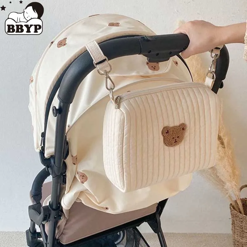 

Mommy Single Shoulder Bag Zipper Embroidery Cute Bear Rabbite Cream Color Mom Bag Outing Baby Stroller Diaper Bags