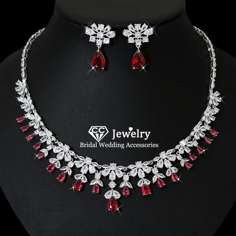 CC Wedding Accessories for Women Necklace Earrings Sets Engagement Jewellery Bridal Birthday Party Choker Necklaces 2PCS Gift