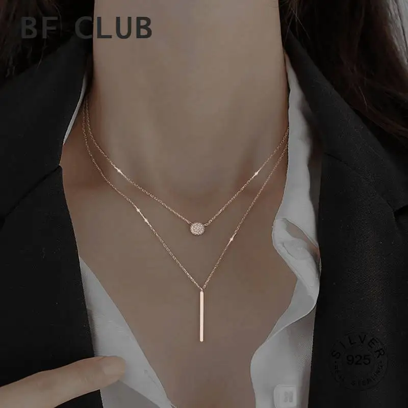 925เงินสเตอร์ลิงสแควร์แฟลชเพชรรอบสร้อยคอผู้หญิง Clavicle Chain เครื่องประดับงานแต่งงานอุปกรณ์เสริม