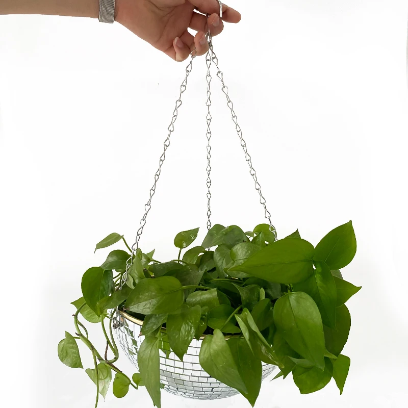 25cm/9.8in Disko Ball Flower Pot Basket Hanging Wall Vase Disco Ball Planter Vase Home Decor Mirror Plant Pot Dropshipping 2022