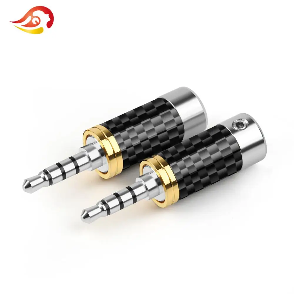 QYFANG 3.5mm 4 Pole Balanced Stereo Adapter Carbon Fiber Audio Jack Rhodium Plated Copper Earphone Plug Headphone Wire Connector