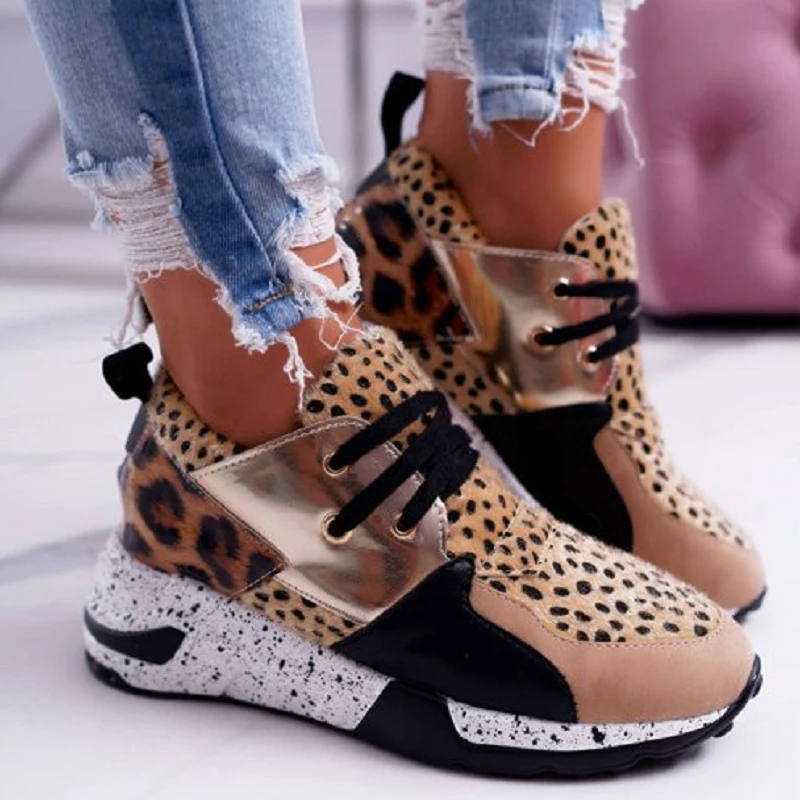 

Nice Women's Sneakers Leopard Print Women's Casual Shoes Ladies Walking Sneakers For Women Breathable Sneakers Wedges Shoes