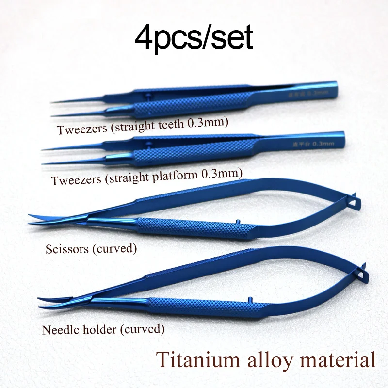 Surgical Microtitanium Surgical Instrument Ophthalmic Microsurgical Instrument Combination Needle Holder/Scissors/Tweezers