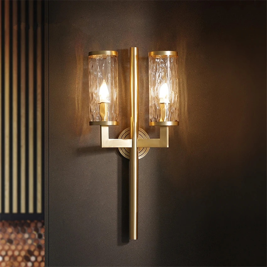 

Post-modern Trident Bracket Wall Lamps Bedroom Aisle Nordic All-copper Glass Sconce Wall Lights Living Room Luxury Decor Lights