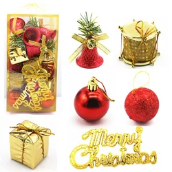 32pcs Christmas Decoration Bell color Ball  Merry Christmas  Letter Small Drum Gift Christmas Tree Small Pendant Set Gold Blue