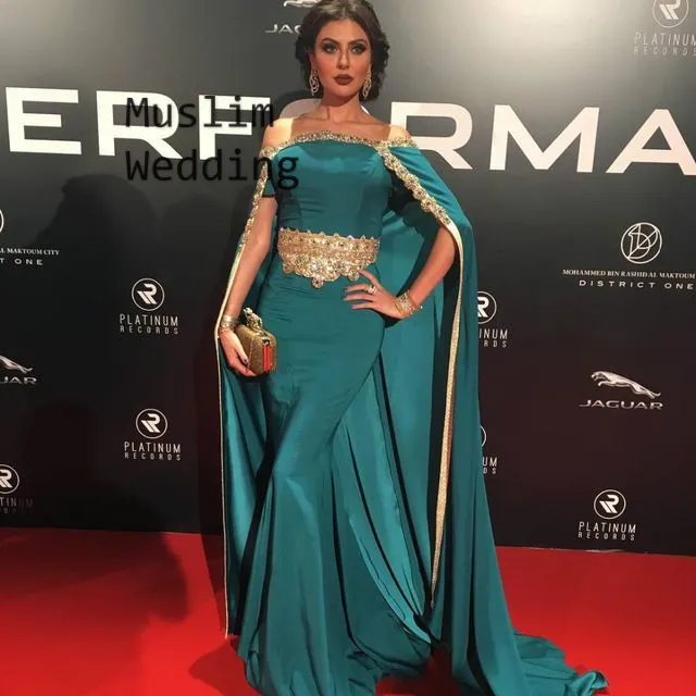 Vestido de noche verde árabe Dubai con capa caftán Abaya, elegante vestido Formal de fiesta, sirena, graduación, con cuentas de cristal, 2020