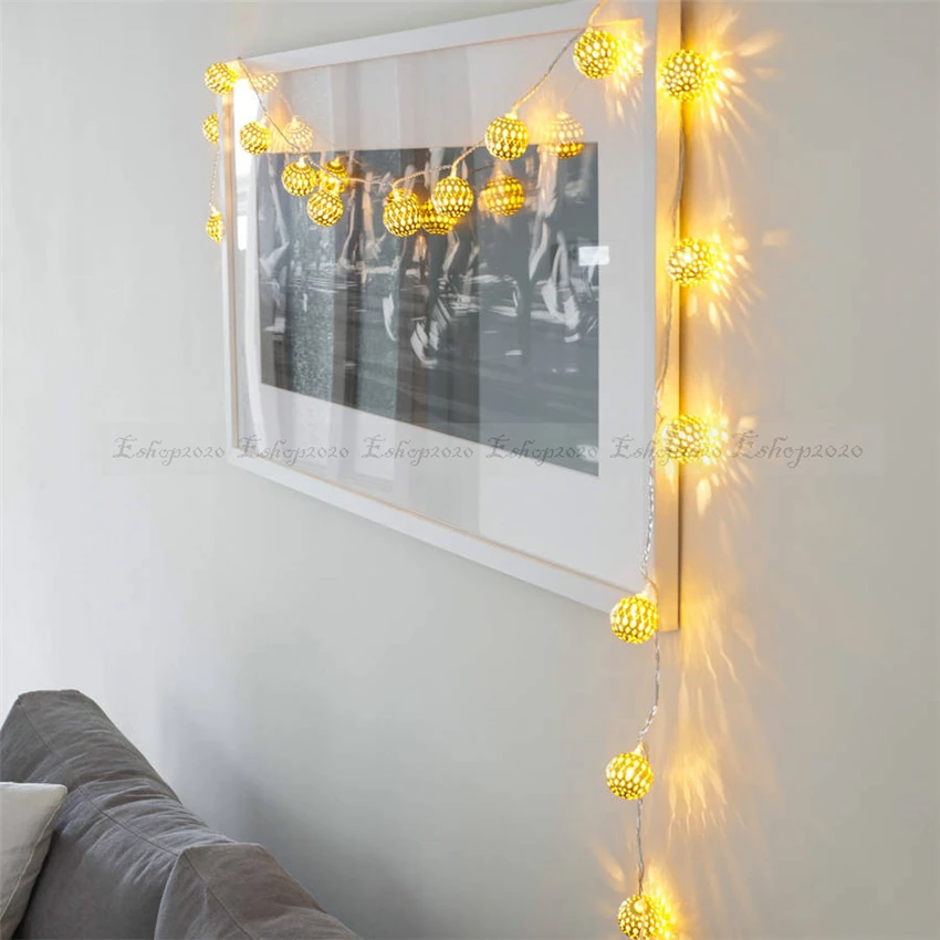 Decorative Lights Gold Light String Iron Ball Night Lights LED Bedroom Birthday Holiday Outdoor Wedding Night Lamps Fixtures