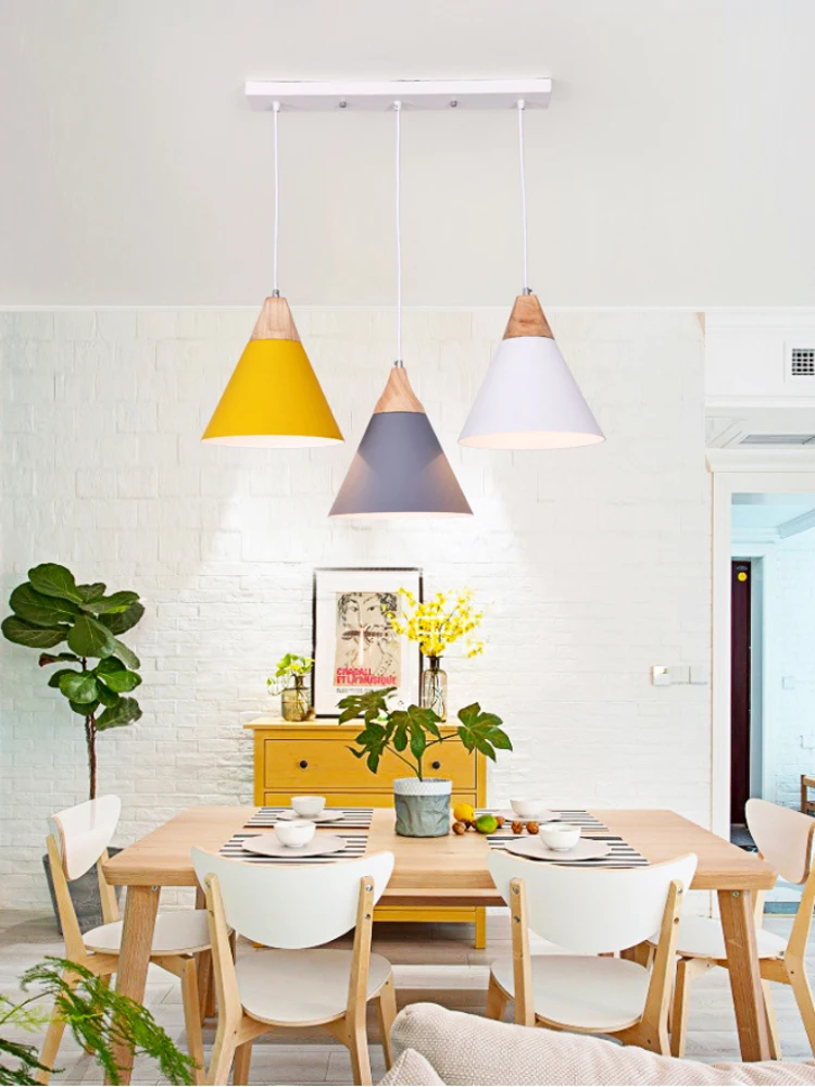 Modern Pendant 3 Heads Round Straight E27 Macaron Lampshade For Restaurant Coffee Shop Living Room Europe Cord Pendant Lights