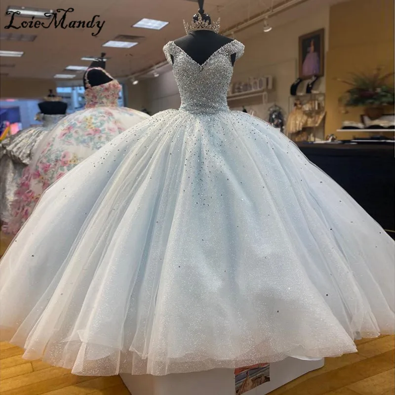 Puffy tule quinceanera vestidos 2021 brilhante cristal vestido de baile doce 16 vestido para mulher formal plus tamanho 15 anos