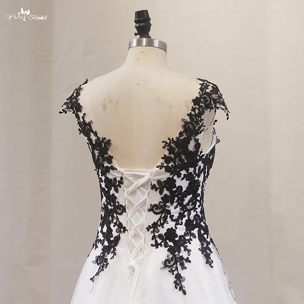 white wedding dress with black lace overlay Strapless Black White Lace Corset Trumpet Goth Wedding Dress