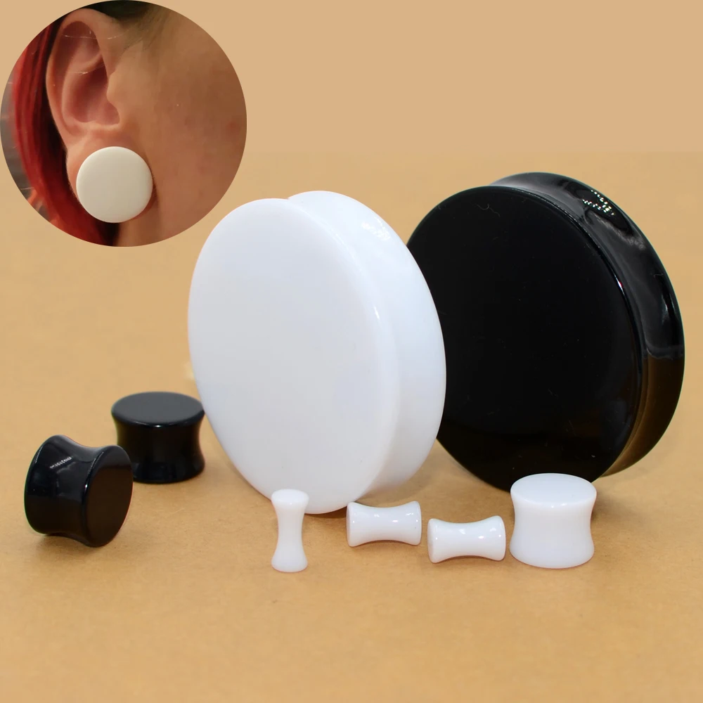 

Black & White Color Solid UV Acrylic Saddle Ear Plug Expander Piercing Ear Gauge Earring Tunnel Body Jewelry 3mm-50mm Wholesale