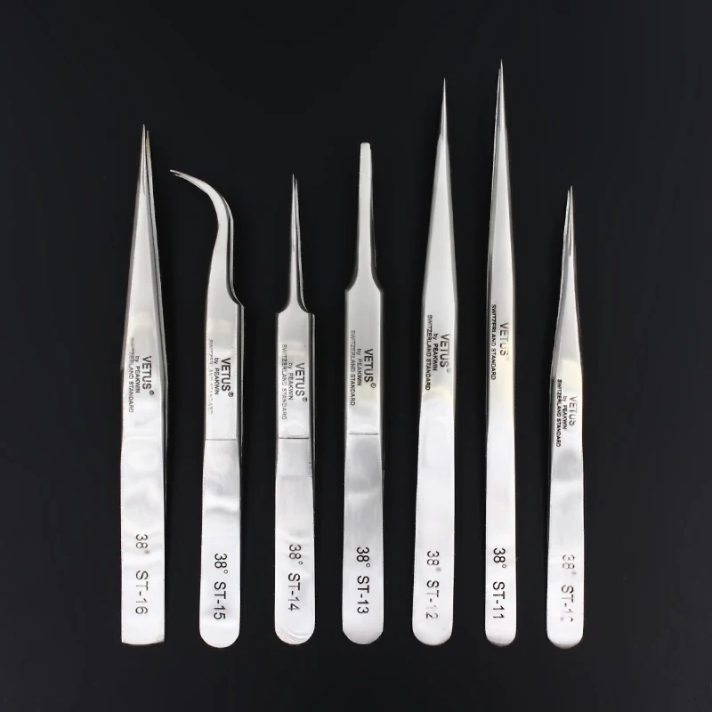 100% Original VETUS Tweezers HRC 38 ST Series for Creating Volume Eyelashes Extension Anti Static ESD Tweezers