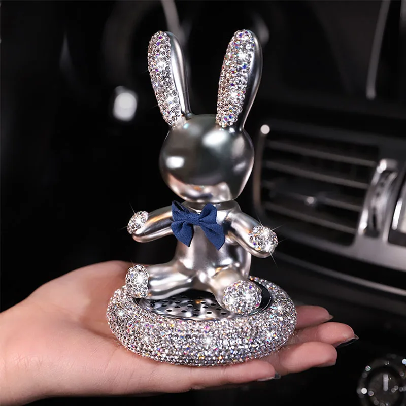 Luxury Crystal Car Interior Decoration Cute Rabbit Shaking Head Doll Ornaments Perfume Car Center Console Deco Auto Accessories