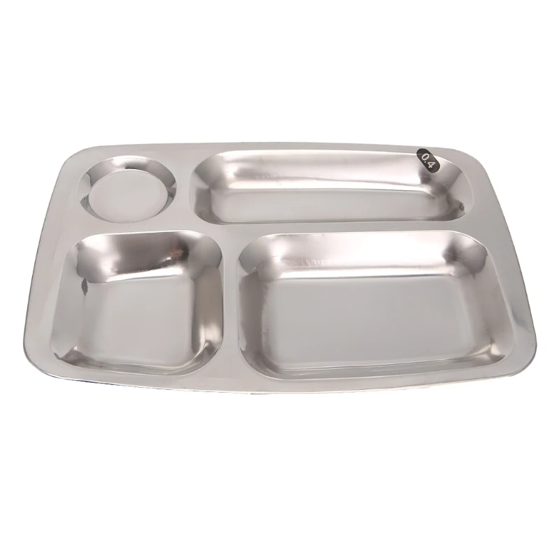 Stainless Steel Student tray Divided Dinner Tray Lunch Container Food Plate 4/5/6 Section