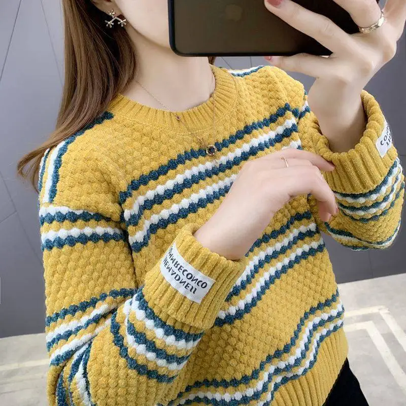 Fdfklak Stitching Color Winter Sweater Women Thick Spring Autumn 2022 New Student O Neck Pullover Korean Loose Tops Jersey Mujer