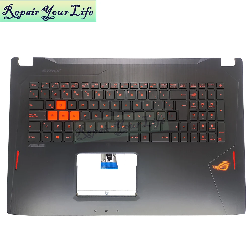 Imagem -03 - Palmrest Retroiluminado do Teclado do Portátil do Jogo Latino para Teclados Asus Rog Strix Gl702 Vsk Gl702vs Gl702vm Gl702vi Caixa Superior 90nb0g91