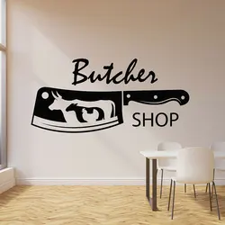 Butcher Shop Knife Bull Chicken Sheep Meat Wall Decals Interior Decor Window Glass Sticker Removable Self-adhesive Murals 3B80
