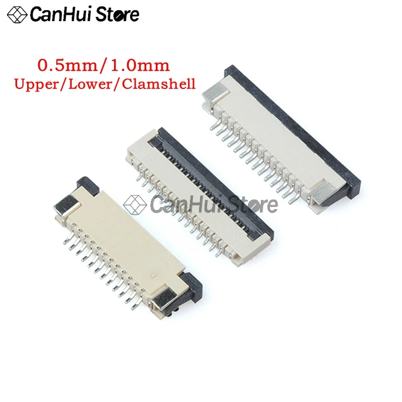 10pcs 0.5mm/1mm Pitch Under Clamshell Socket FPC FFC Flat Cable Connector 4P 5P 6P 8P 10P 12P 14P 16P 18P 20P 22P 24P 30P ~ 60P