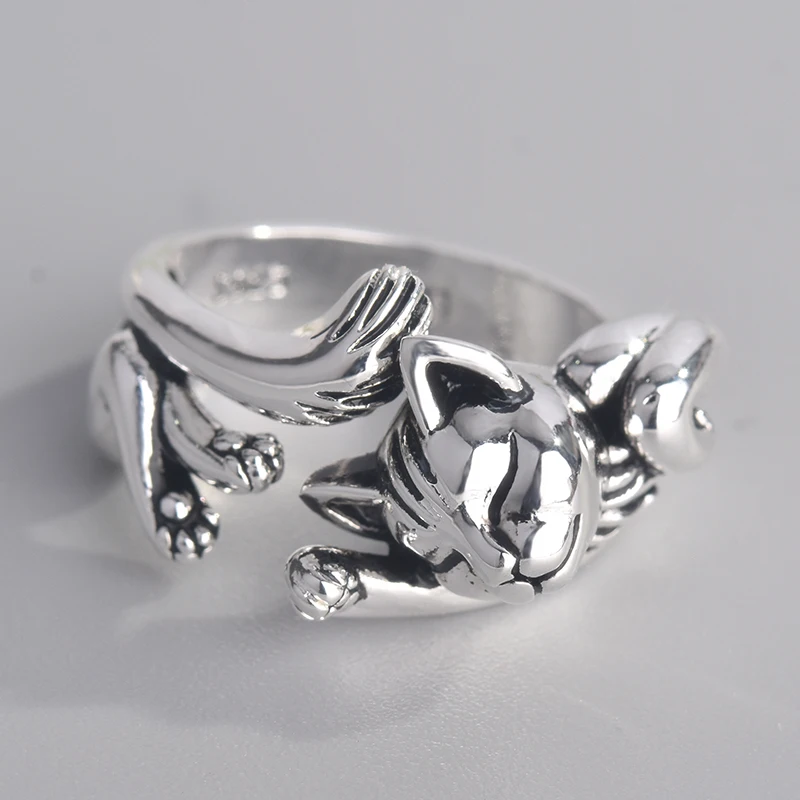 Fashion retro exquisite Thai Silver kitten totem opening adjustable ring  jewelry  engagement wedding gift rings for women