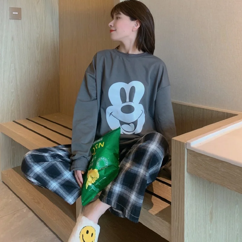 Pajamas Cartoon Cute Pooh Long-sleeved Pajamas Spring And Autumn Women\'s New Casual Loose  Round Neck Home Wear Outer Wear