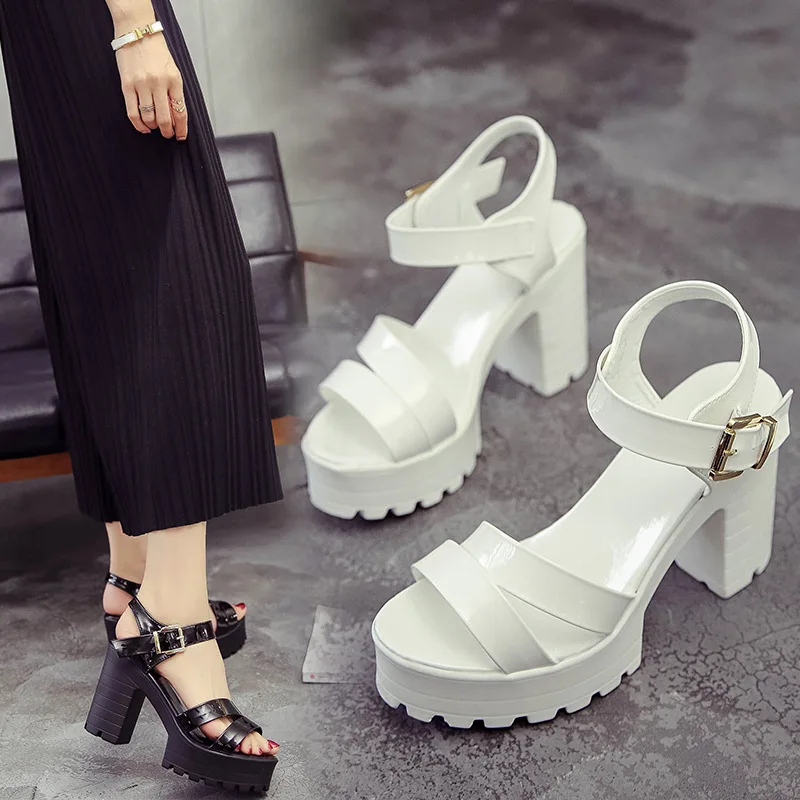 Fashion 2021 New Shoes Women Dresses For Wedge Summer PU Sandals Heeled Shoes Female Ladies White Black Size 35 36 37 38 39