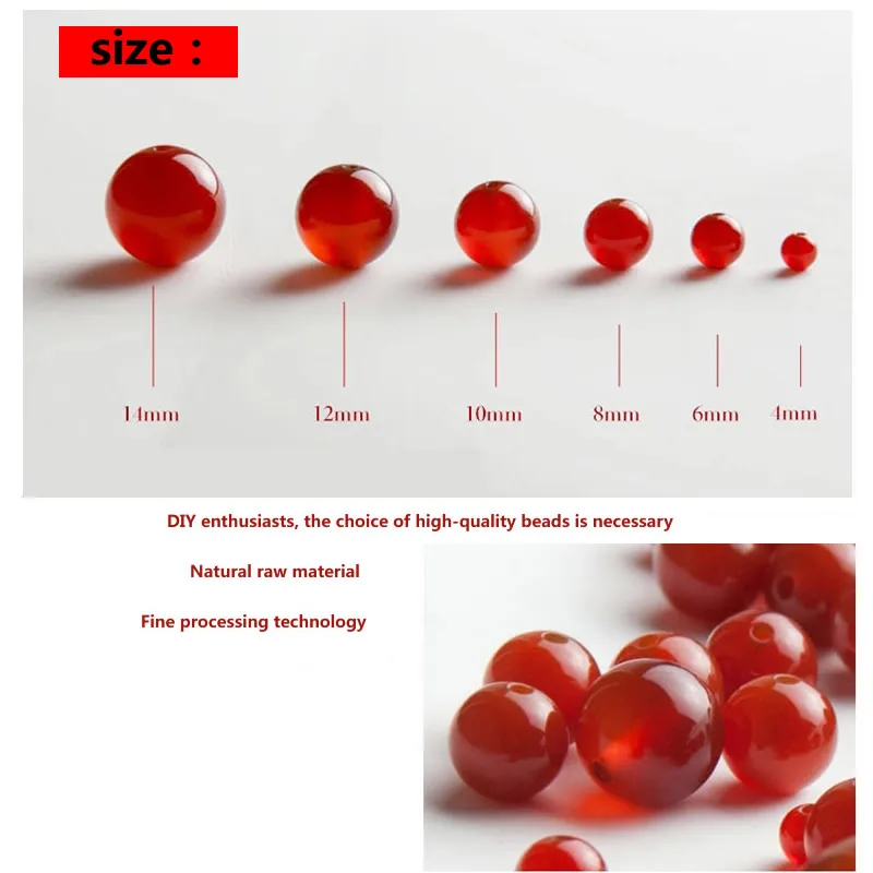 الأحمر العقيق الحجر الطبيعي جودة عالية جولة فضفاض الخرز الكرة السلس الجزع 4/6/8/10/12 مللي متر سحر المجوهرات سوار عقد دي اي واي #3