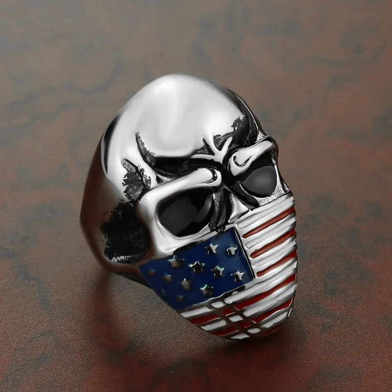 EDC Skull American Flag Self-defense Single Finger Buckle Ring Ladies Anti-wolf Men\'s Outdoor Finger Fist Ring Safety Tools