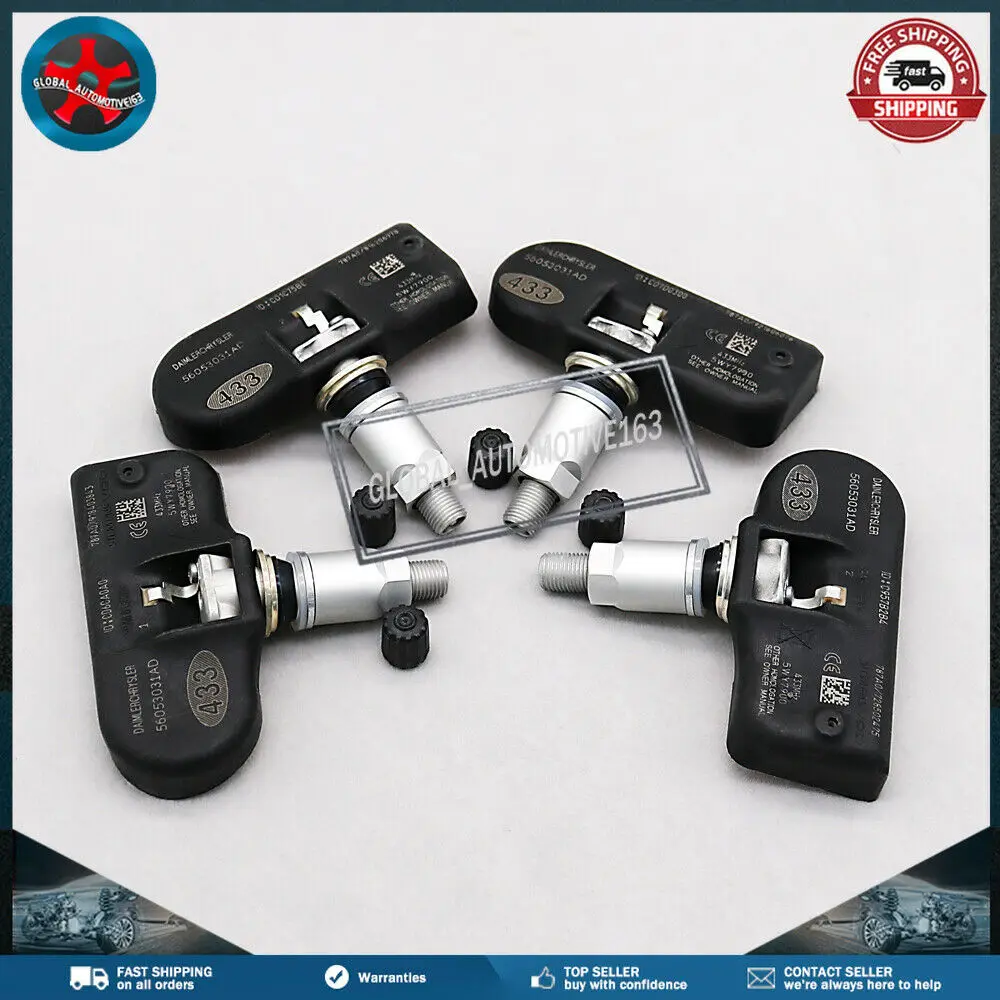 Set of (4) TPMS 56053031AD Tire Pressure Sensor for Chrysler Dodge Jeep 433 MHz