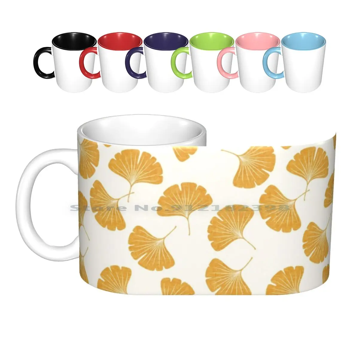 Ginkgo Biloba - Gingko Leaves Ceramic Mugs Coffee Cups Milk Tea Mug Ginkgo Biloba Ginkgo Gingko Tree Ginkgophyta Leaves Large