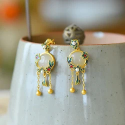 Unique craftsmanship inlaid enamel porcelain magnolia flower natural Hetian jade opening adjustable ring ladies silver jewelry