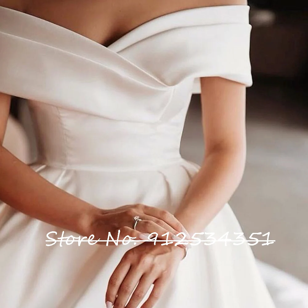 Vestidos De Novia Satin Ball Gown Wedding Dress Off the Shoulder Simple Robe Mariage V-Neck Luxury Sukienka Na Wesele