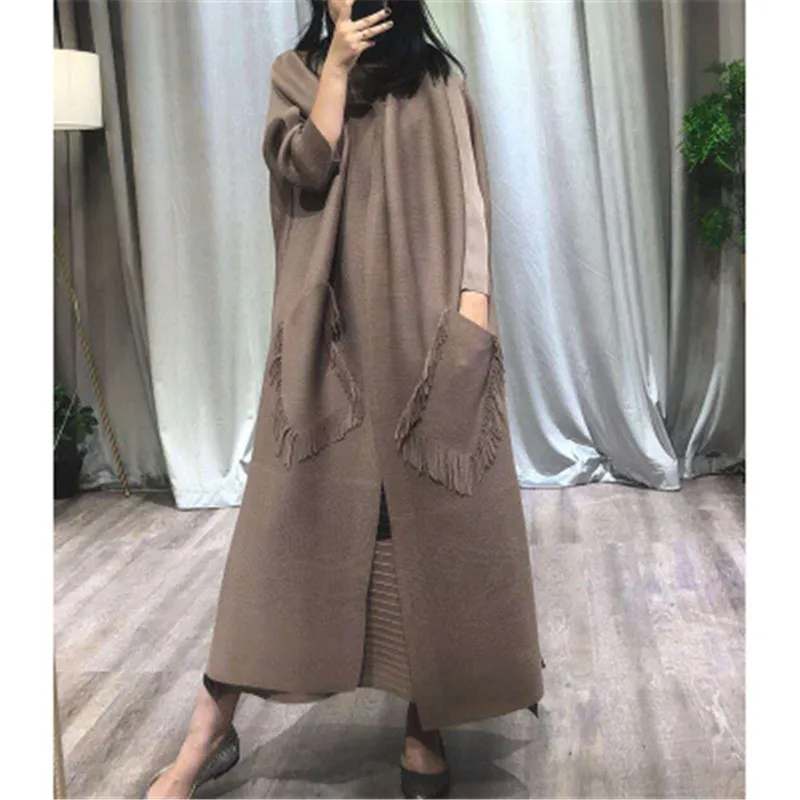 High-Puality Women\'s Miyake Fold Fringed Long Coat 2020 Spring And Autumn New Wild Over The Knee Trench Coat Creased Cardigan