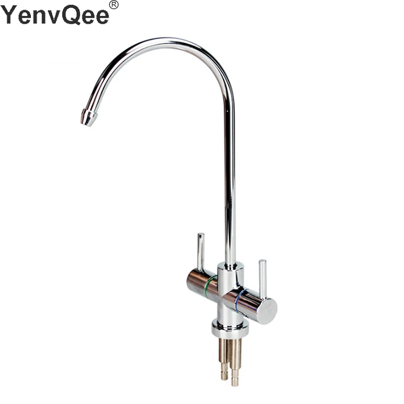 Stainless Steel Double Outlet Faucet Set Water purifier Tap Kitchen RO Faucet Double Inlet And Outlet tap 1/4 Inch Connect Hose