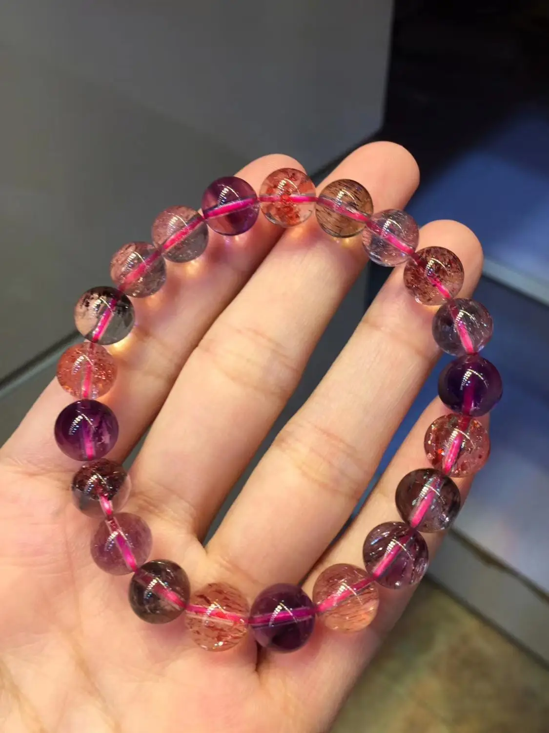 9mm Natural Super Seven Melody Lepidocrocite Rutilated Quartz Bracelet For Woman Man Healing Crystal Beads Stone Jewelry AAAAA