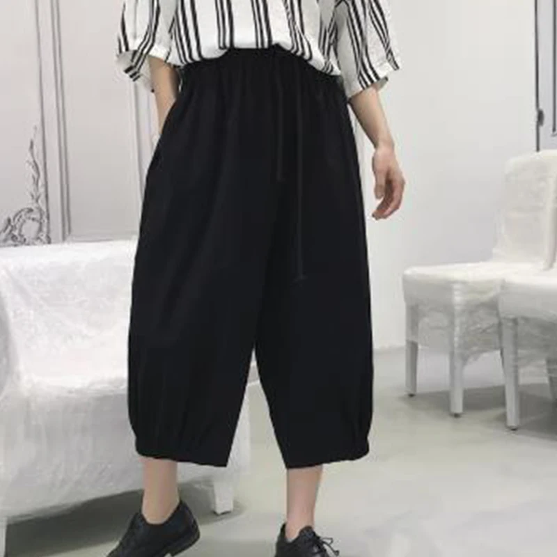 Men Loose Harem Pant Calf-length Wide Leg Trousers Male Japan Style Pant