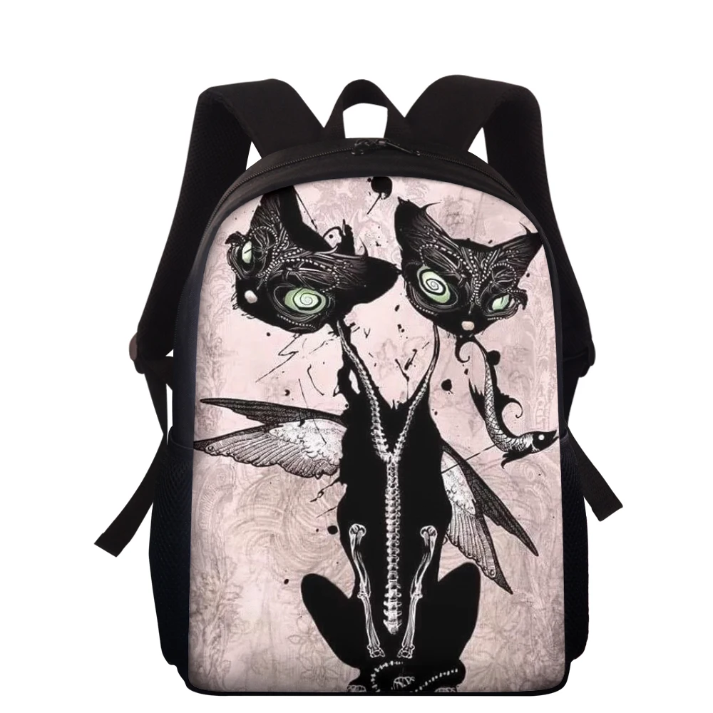 

ELVISWORDS Customize Brand Rucksack Personality Skeleton Ghost Cat Print Backpack For Women Men Knapsack Fashion Mochila Escolar